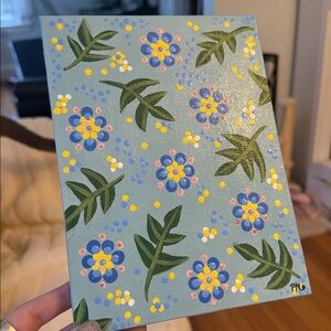 Hand-Painted Floral Blue Blossoms Painting Canvas